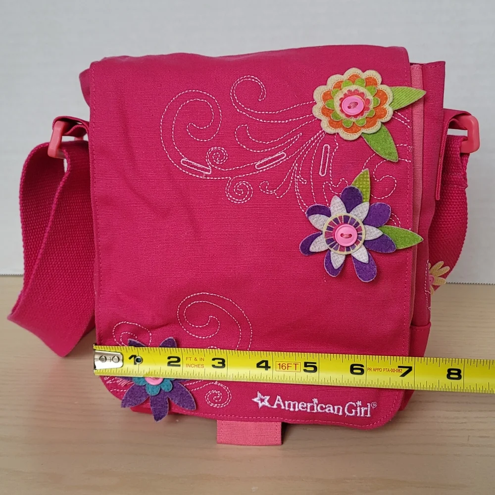 American Girl Pink Cotton Felt Bloom Buttons Adjustable Strap Crossbody Bag